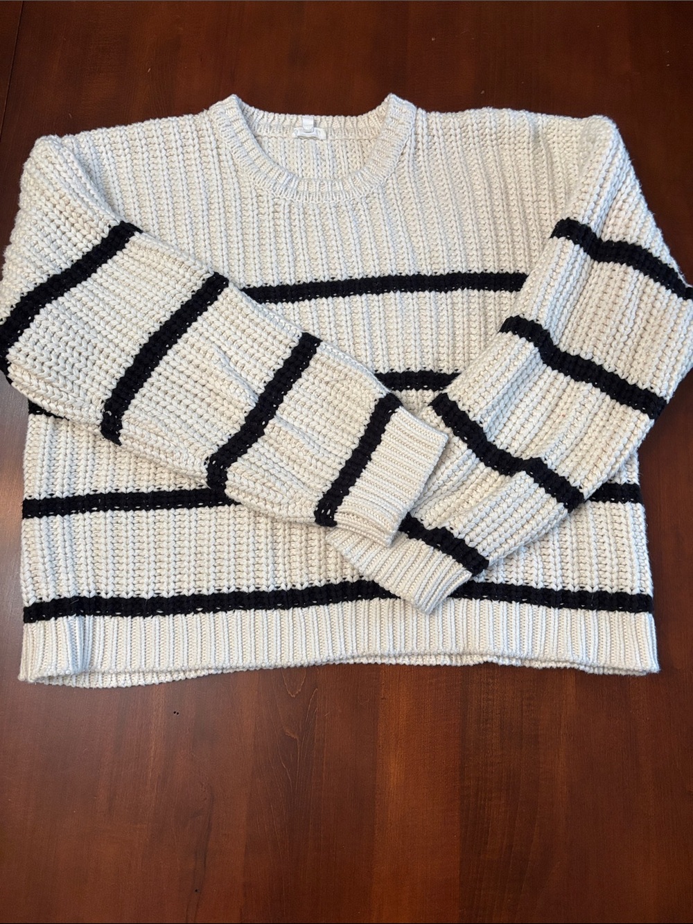 Cream Knit Sweater with Black Stripes